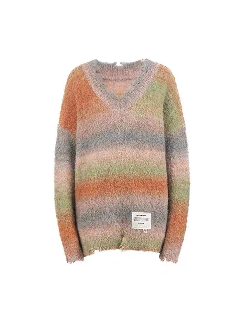 Wears outside colors knitted tops gradient loose sweater