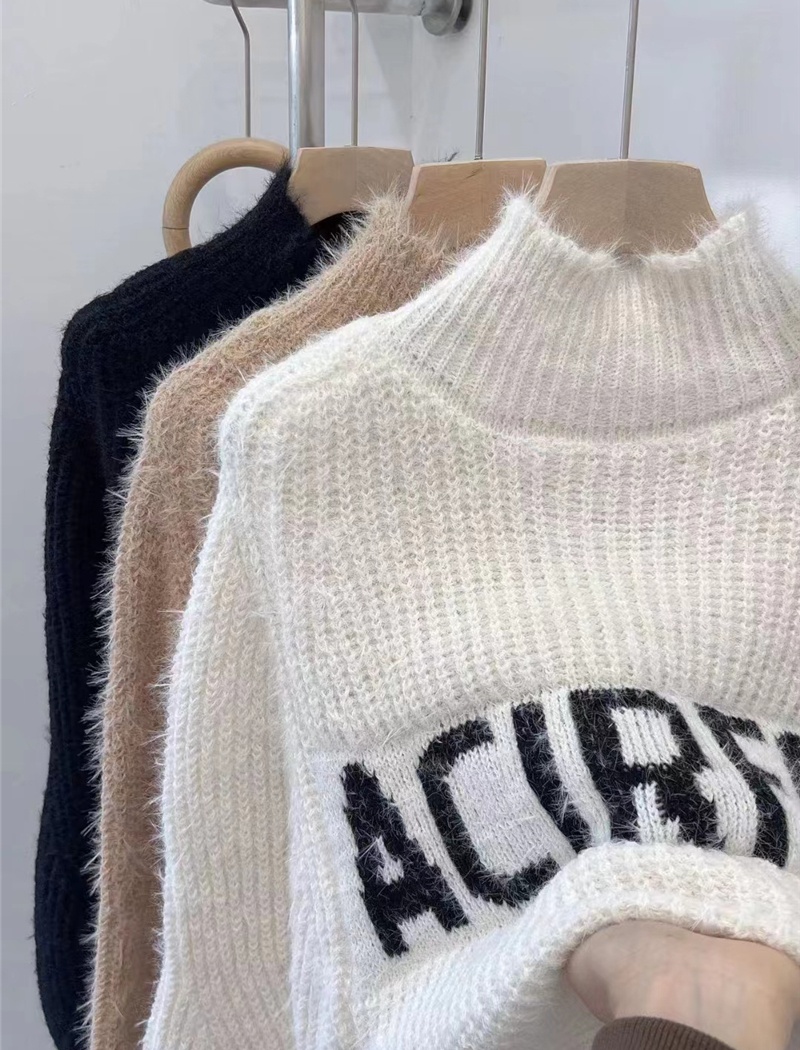 High collar all-match knitted sweater letters short tops