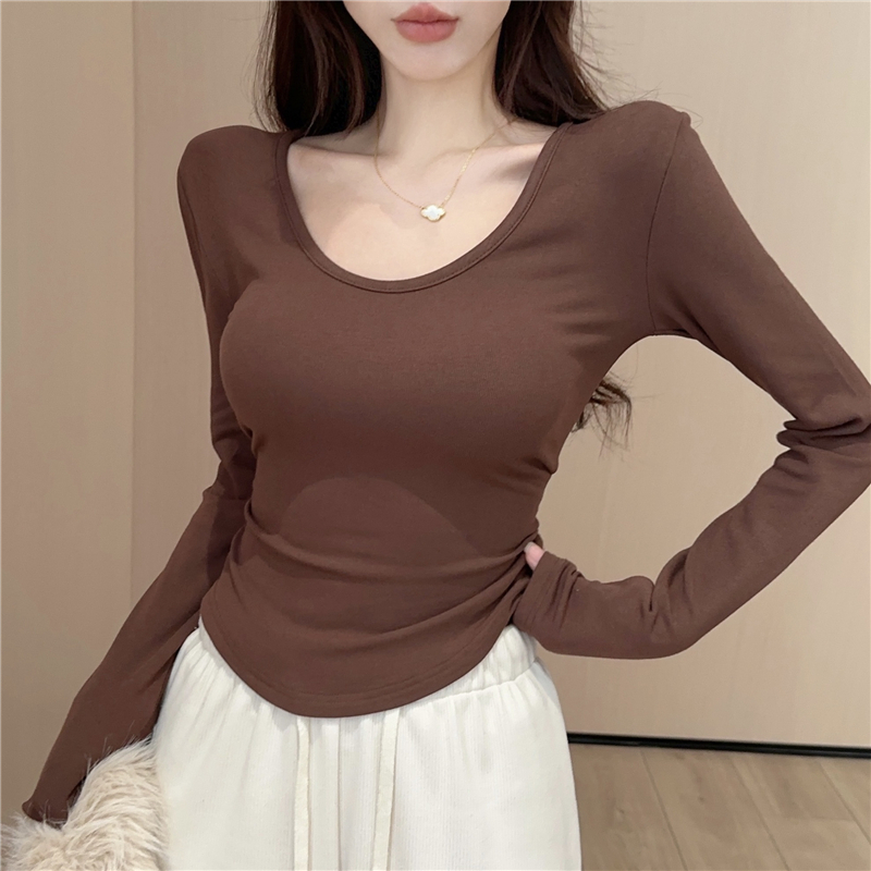 Slim long sleeve bottoming shirt U-neck T-shirt for women