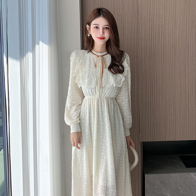 Autumn France style sweet pure lace temperament dress