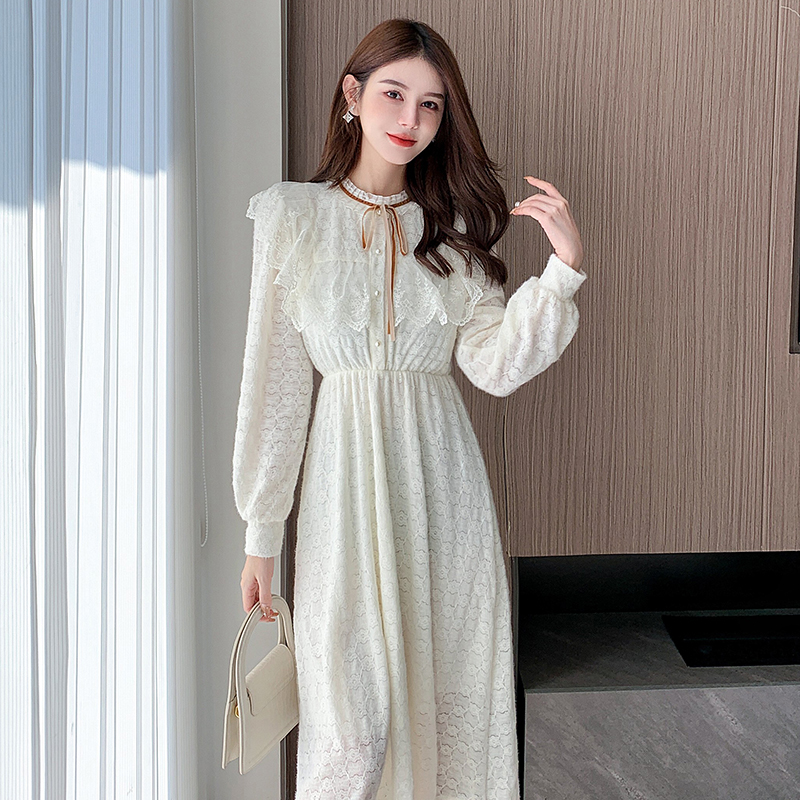 Autumn France style sweet pure lace temperament dress