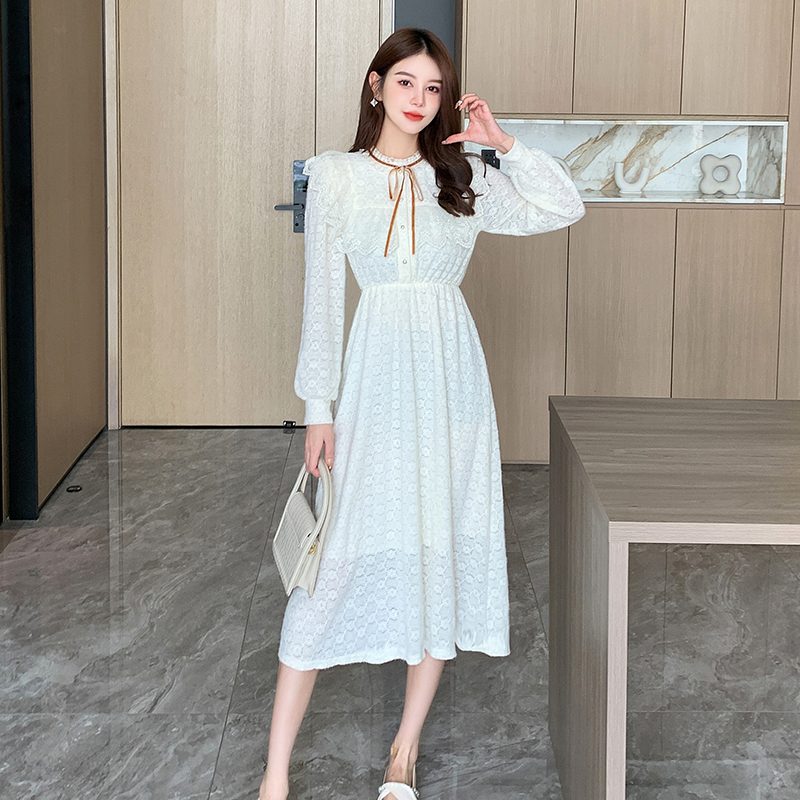 Autumn France style sweet pure lace temperament dress