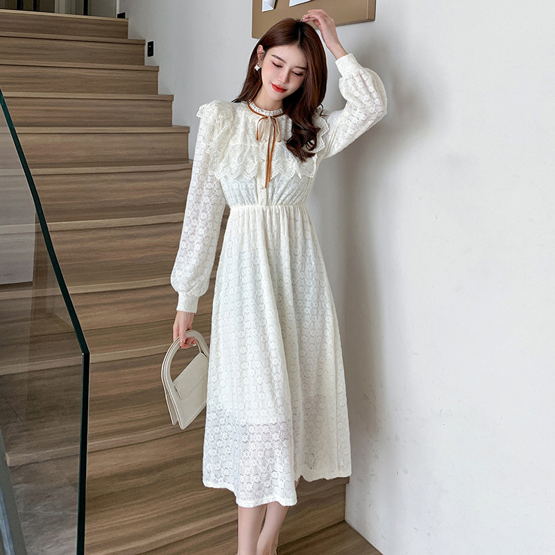 Sweet winter pure plus velvet lace dress for women