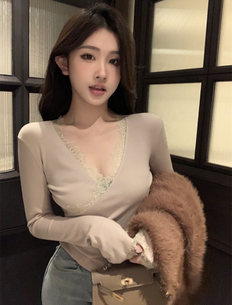 Autumn and winter bottoming shirt V-neck tops for women