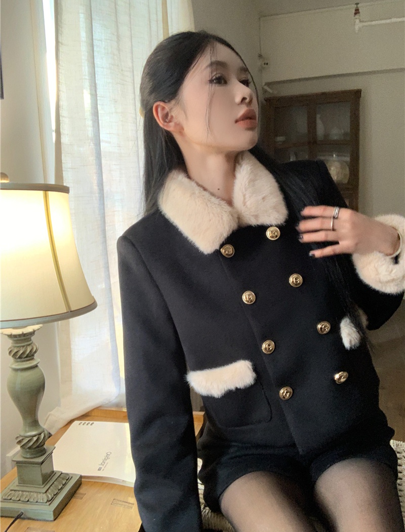 Lapel straight cotton coat thick woolen coat a set