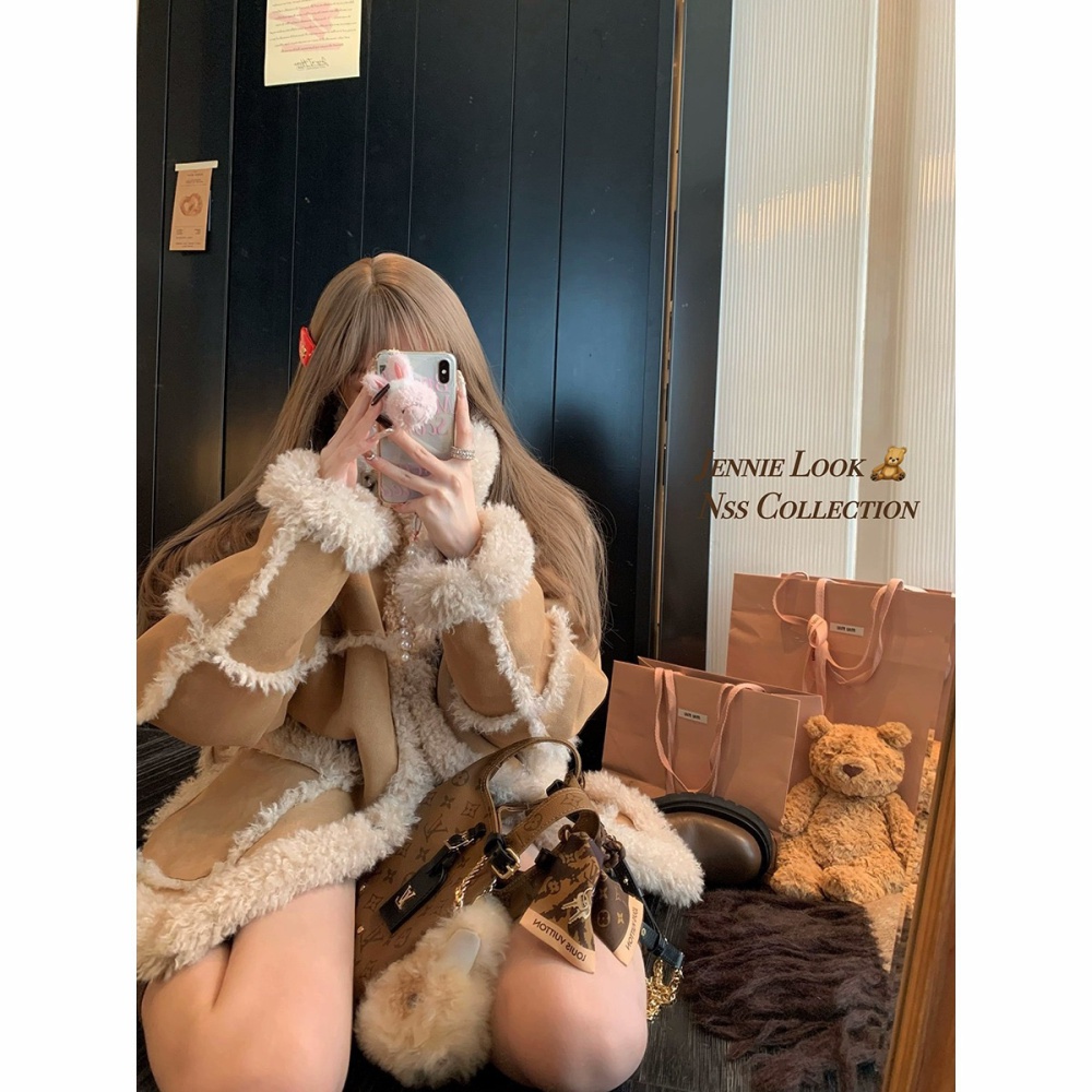 Suede lambs wool thick coat autumn and winter tops for women