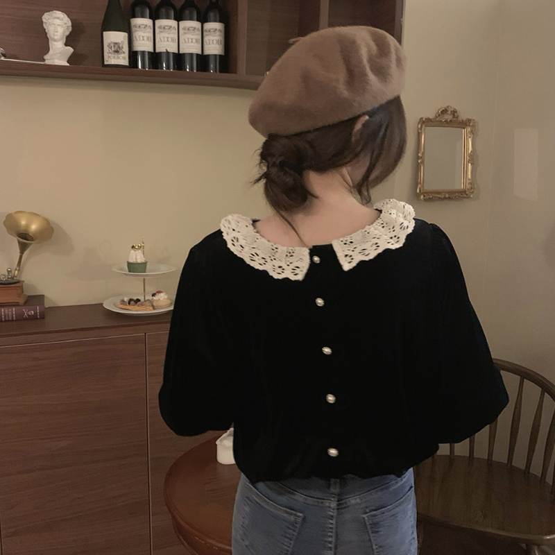 France style velvet bottoming shirt wear tops for women