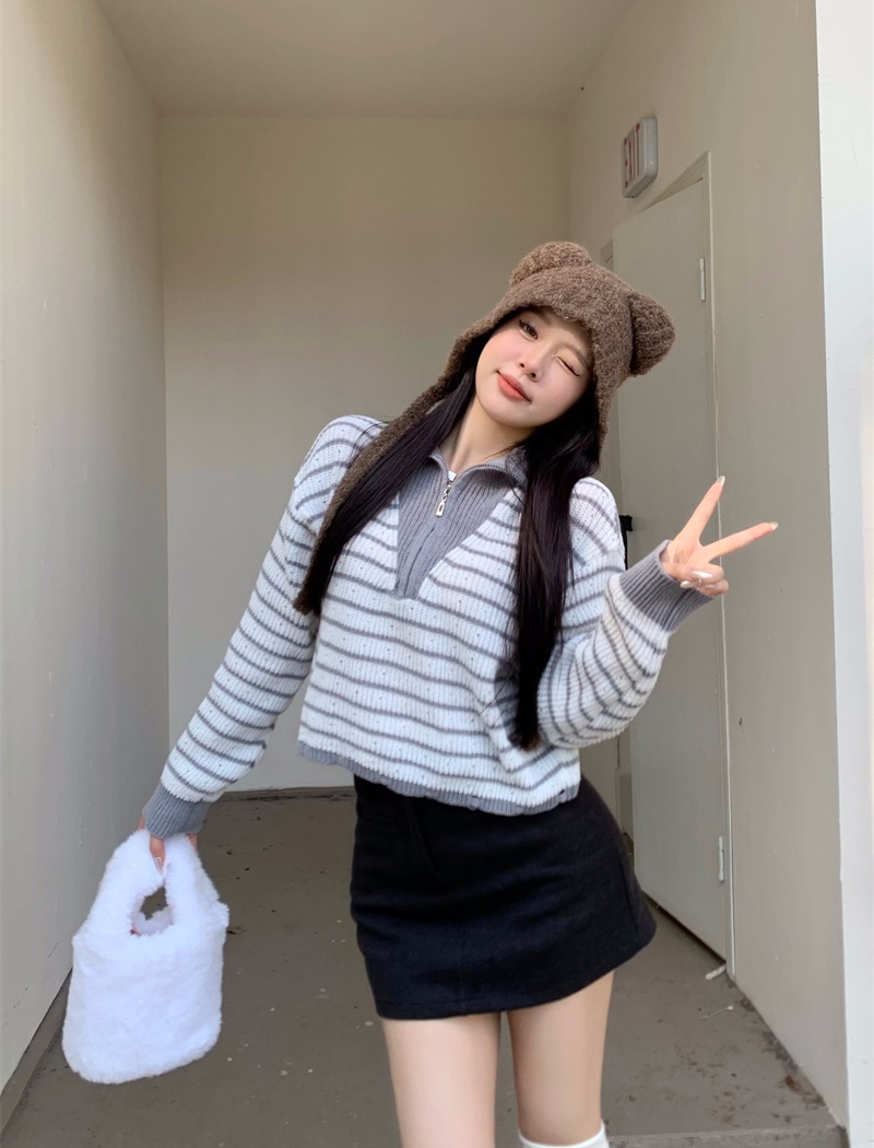 Pullover Korean style sweater zip tops for women