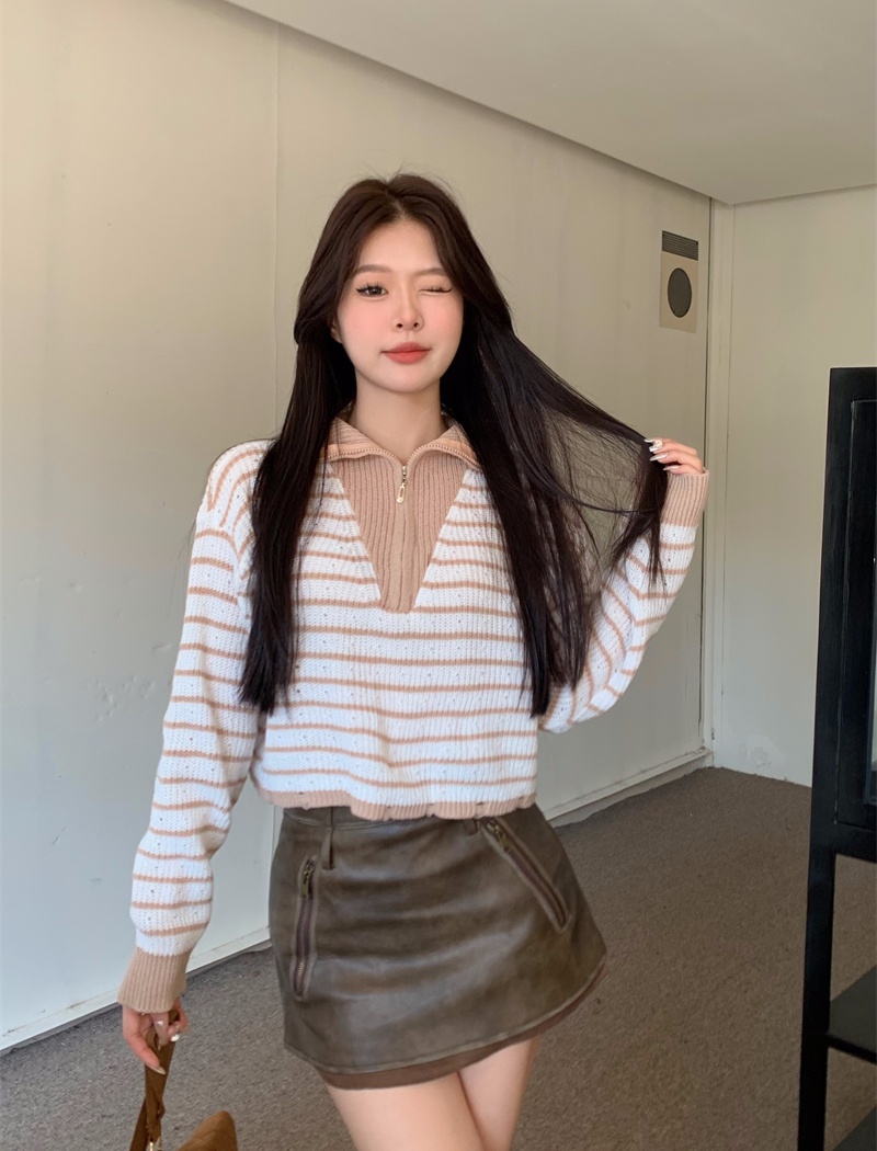 Pullover Korean style sweater zip tops for women