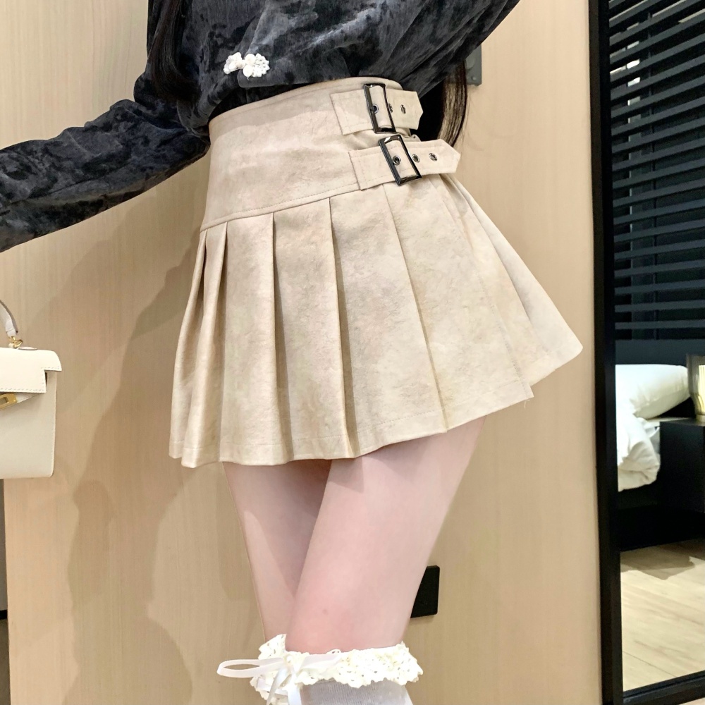 Puff sleeve tops high waist leather skirt 2pcs set