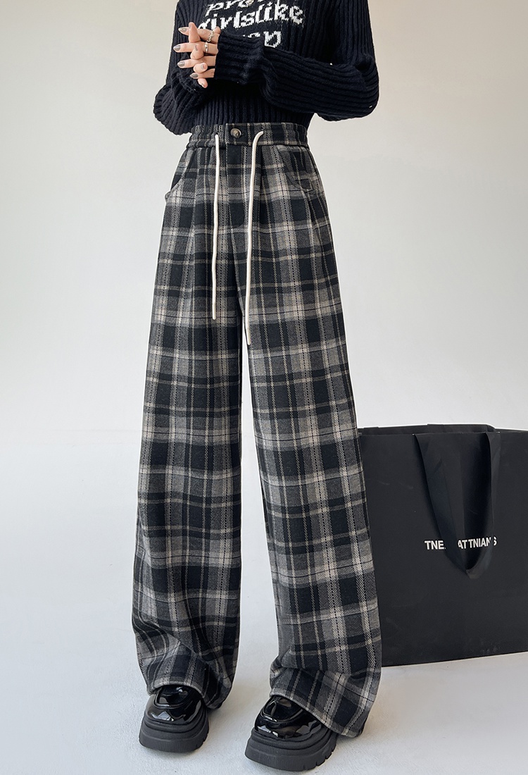 Straight plaid long pants mopping autumn and winter wide leg pants