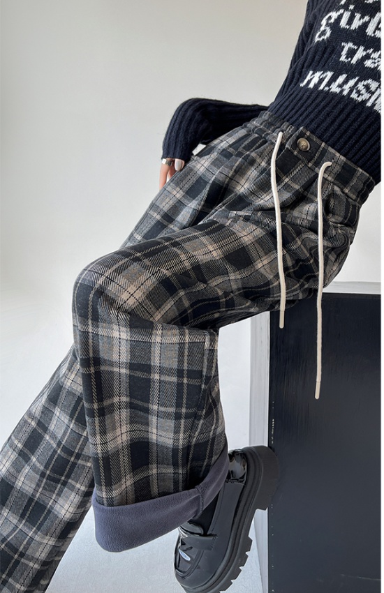 Straight plaid long pants mopping autumn and winter wide leg pants