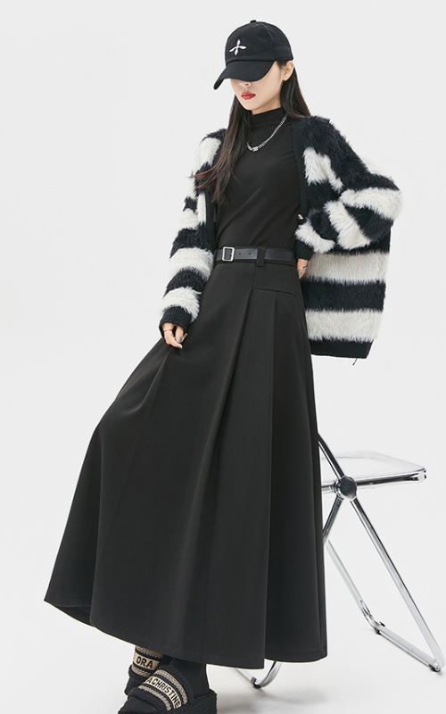 Pleated slim long skirt woolen long skirt for women