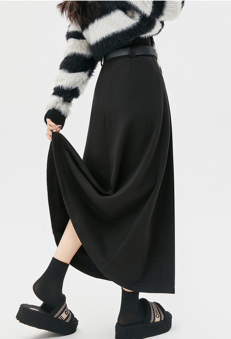 Pleated slim long skirt woolen long skirt for women