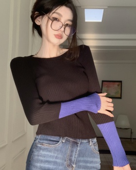 Mixed colors pit stripe knitted slim unique sweater