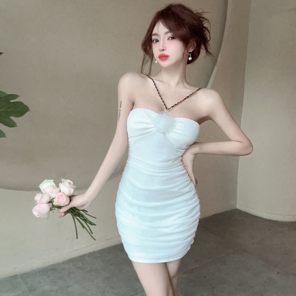 Halter wrapped chest tight splice strapless dress