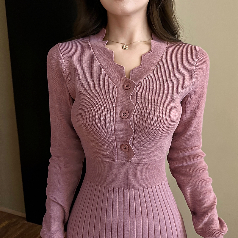 Bottoming long sweater dress pinched waist dress for women