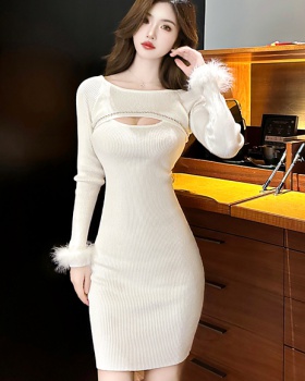 Sexy red slim hollow autumn and winter dress for women