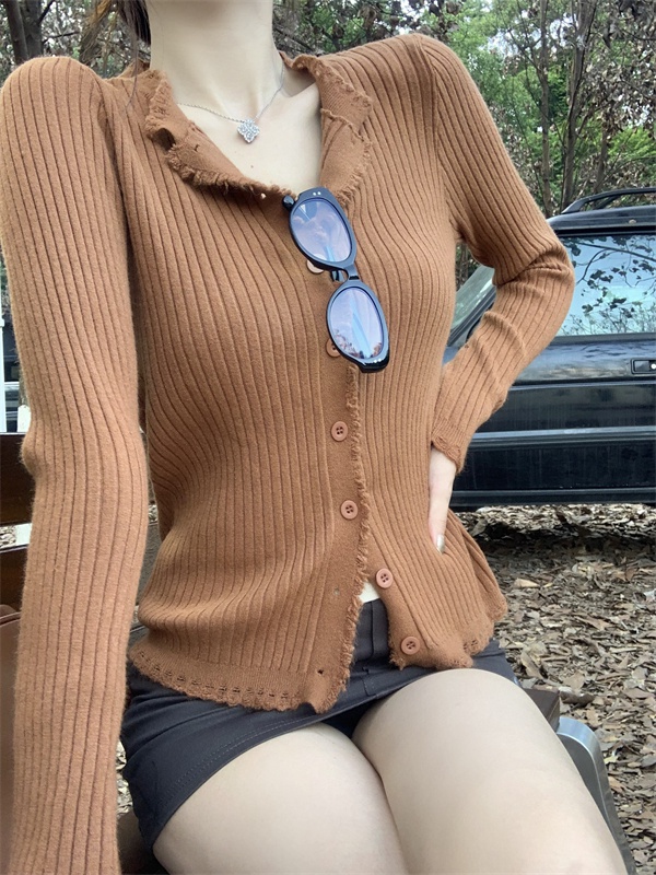Slim knitted tops inside the ride coat for women