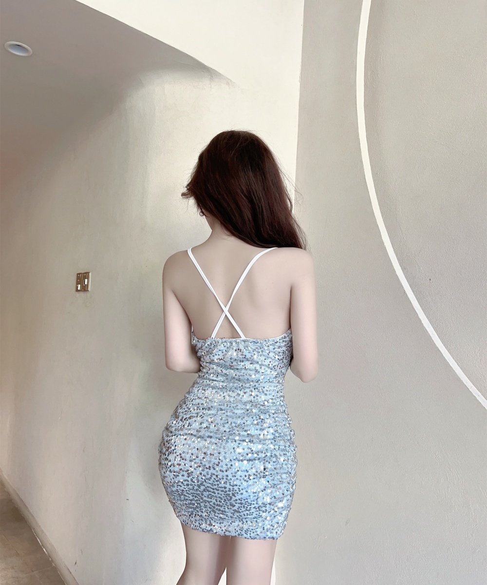Small skirt bottoming package hip sequins sling dress