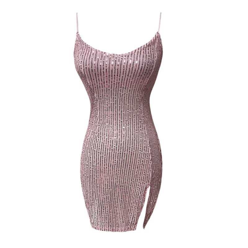 Single perspective sexy V-neck sling sequins dress
