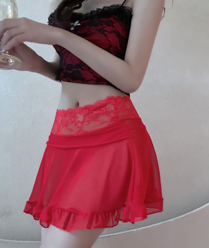 Perspective lace skirt gauze transparent short skirt for women