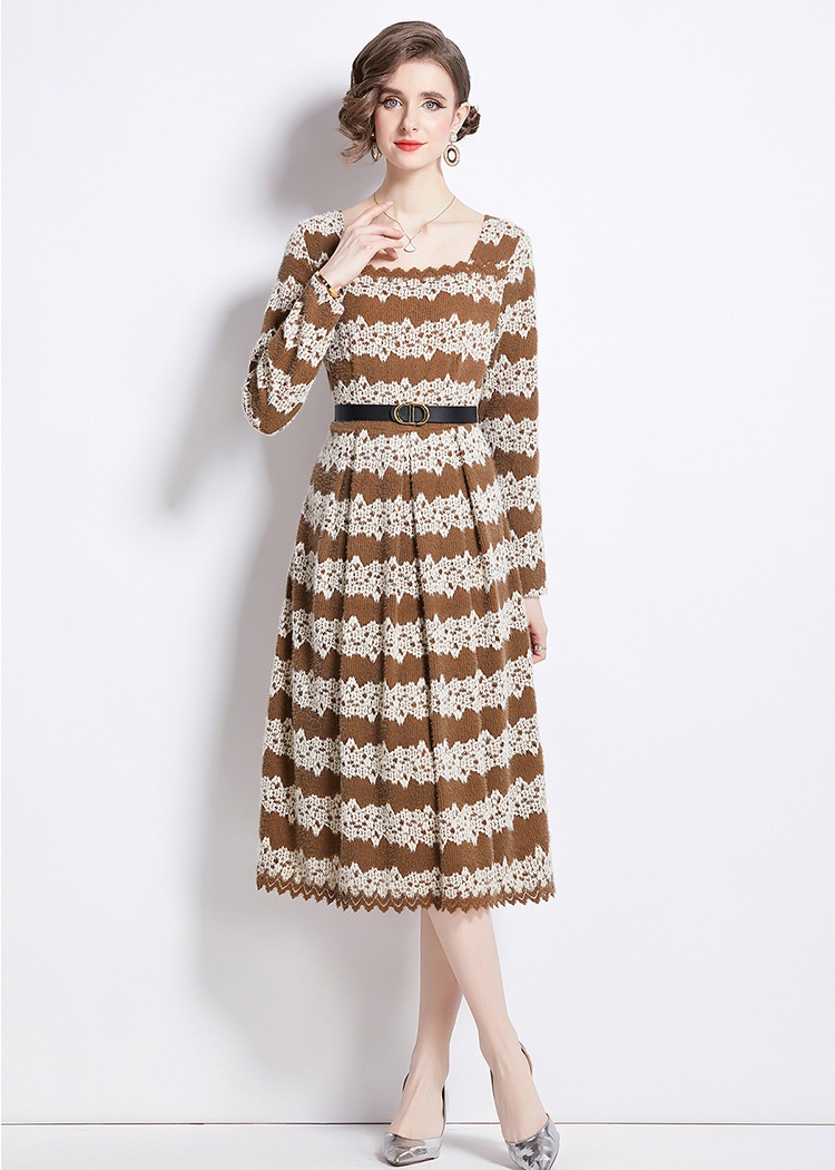 Square collar ladies autumn and winter lace dress