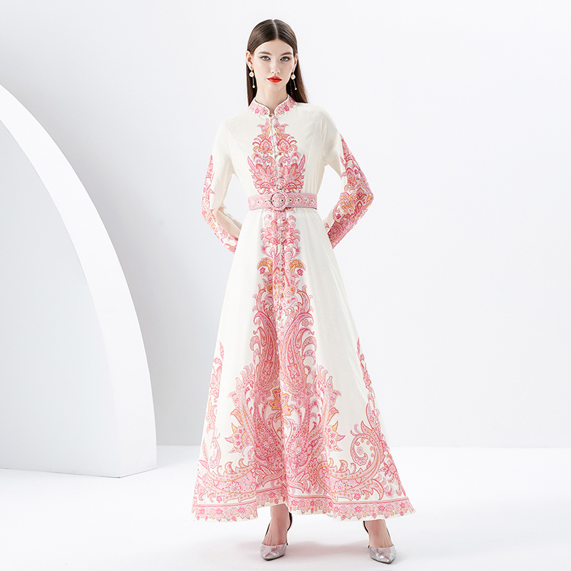 Court style cstand collar spring long dress