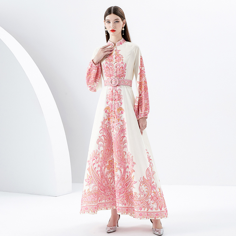 Court style cstand collar spring long dress