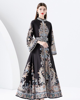 Trumpet sleeves long spring printing lace court style dress