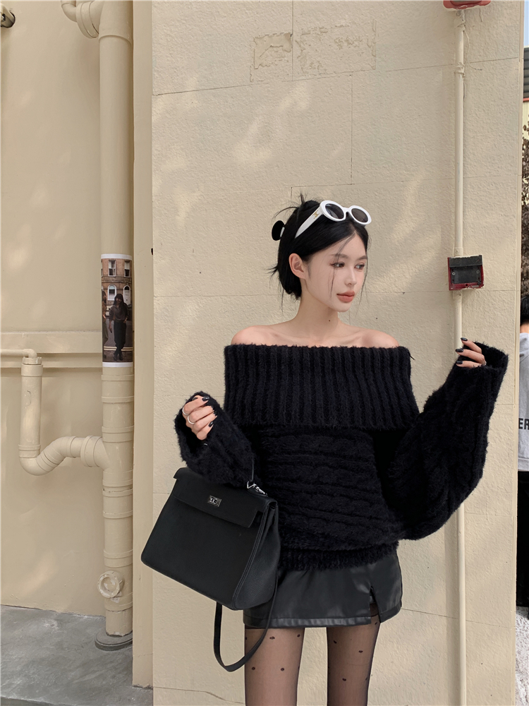 Autumn and winter twist sweater loose lapel tops