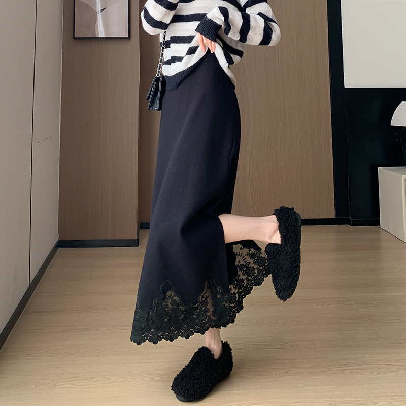 Knitted high waist long skirt lace skirt for women