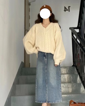 Knitted show young sweater fashion denim skirt 2pcs set