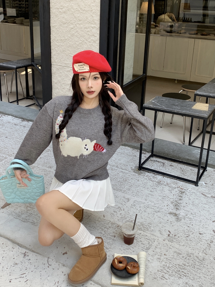 Christmas knitted pullover embroidery cartoon sweater