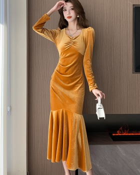 Package hip pure dress long sleeve long dress