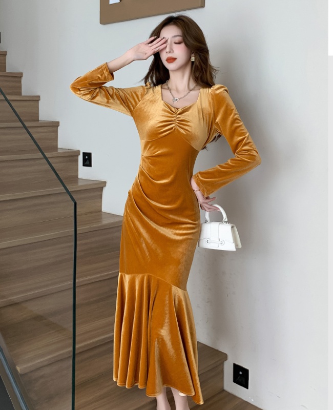 Package hip pure dress long sleeve long dress