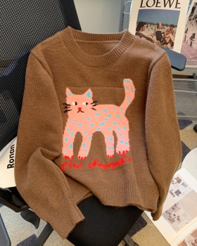 Pullover legs pattern cat cartoon sweater for women