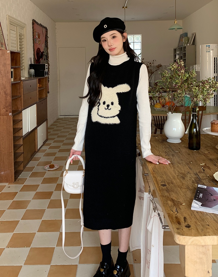 Thick Korean style sweater lovely sleeveless dress 2pcs set