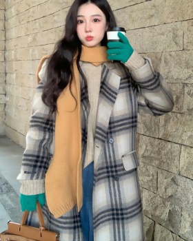 Plaid woolen coat two-sided cashmere overcoat for women