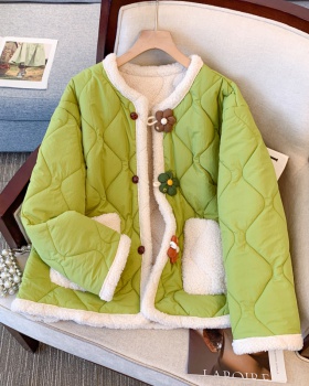 Flowers buckle small fellow coat loose green cotton coat
