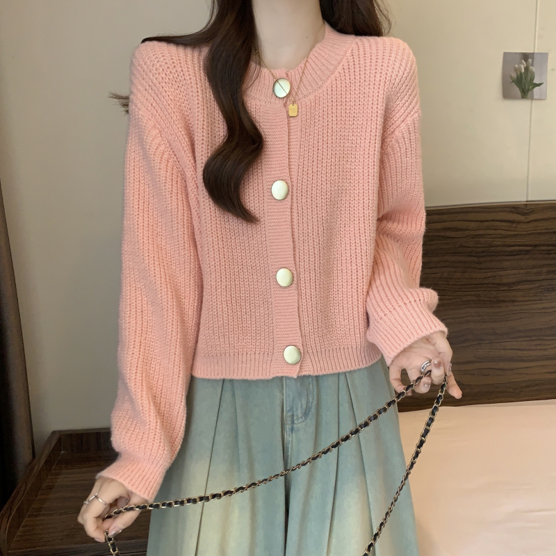 Round neck knitted tops pure sweater for women