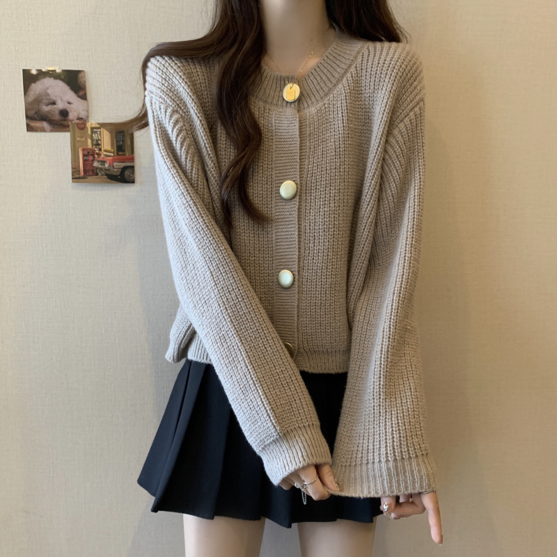 Round neck knitted tops pure sweater for women