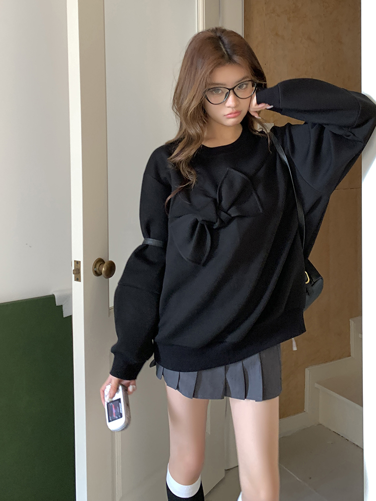 Black stereoscopic cotton autumn and winter hoodie for women