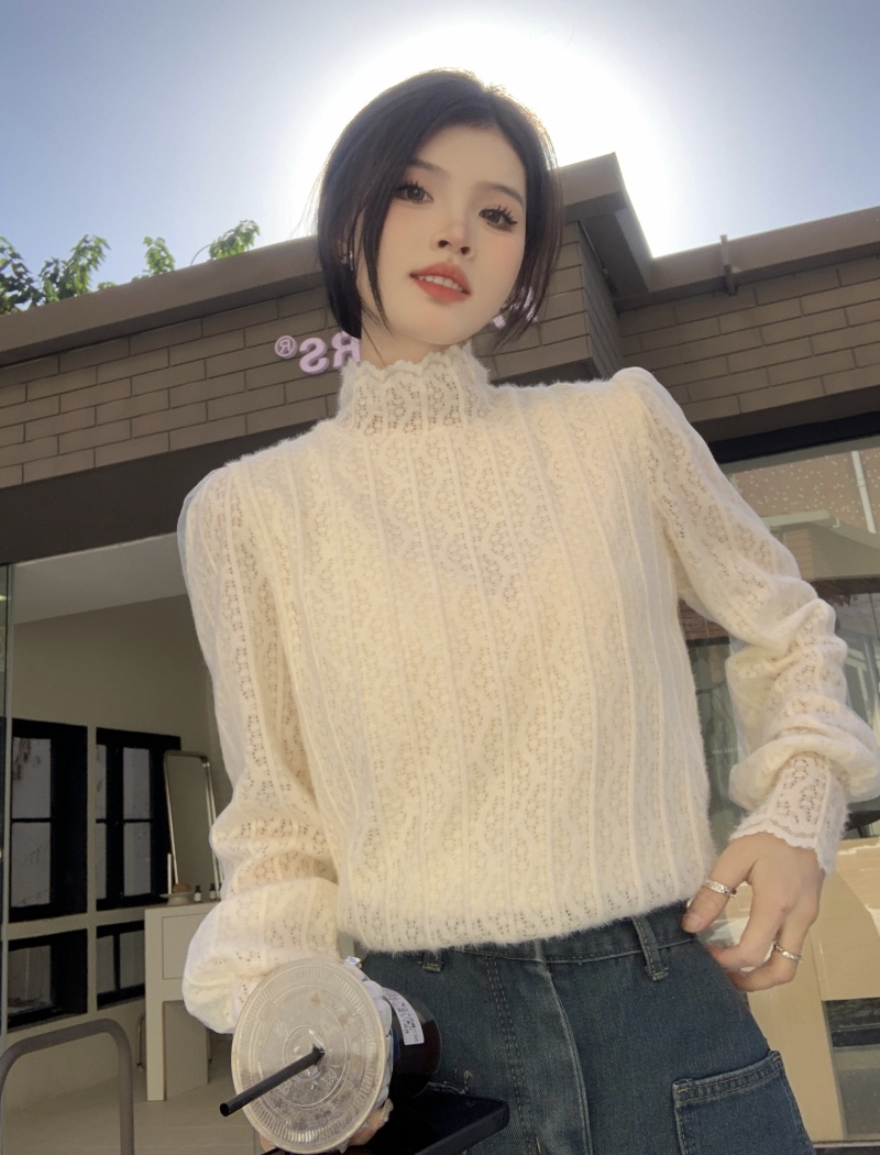 Ladies lace tops autumn and winter thick shirts