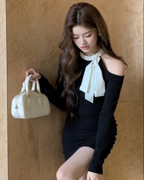 Sexy temperament black bottoming knitted dress for women