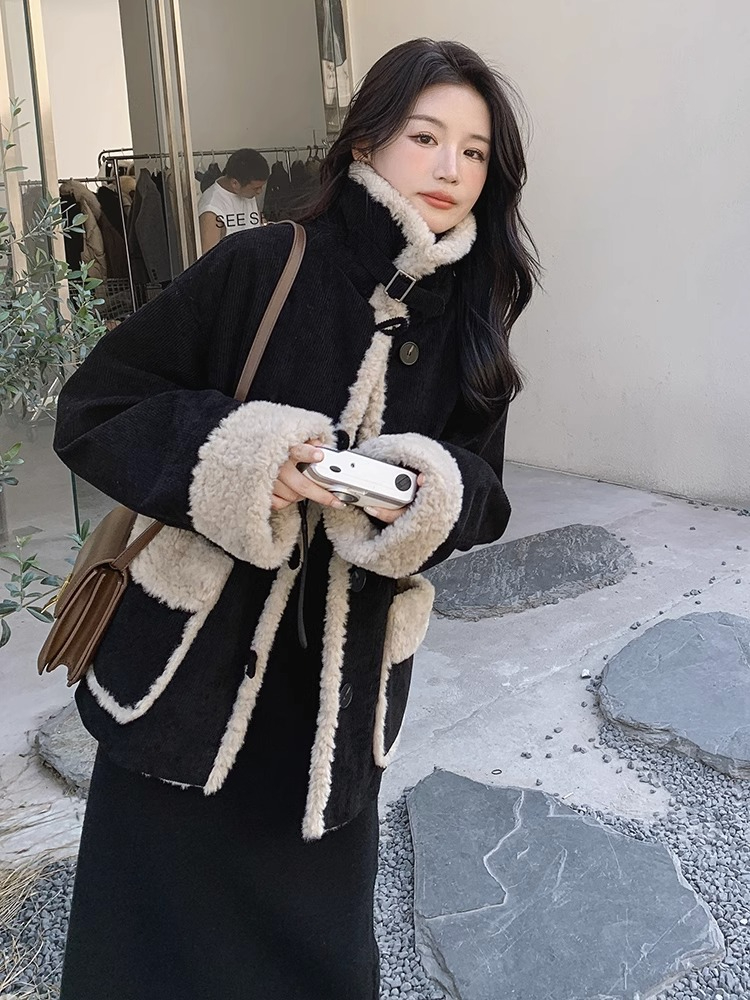 Lazy thick plus velvet tops Korean style coat for women