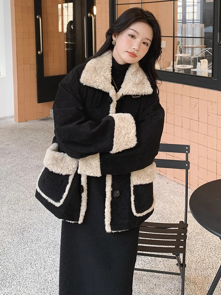 Lazy thick plus velvet tops Korean style coat for women