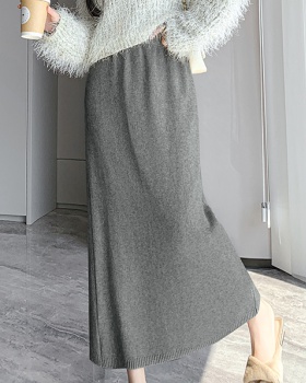 Knitted winter package hip skirt thick split long skirt