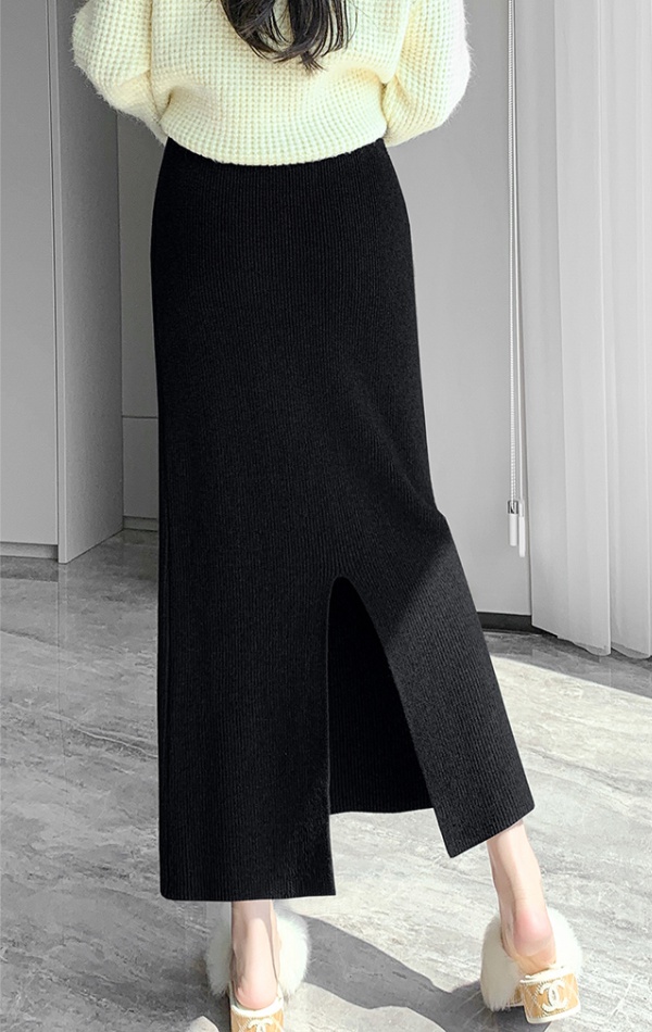Knitted split skirt thick thick needle long skirt for women