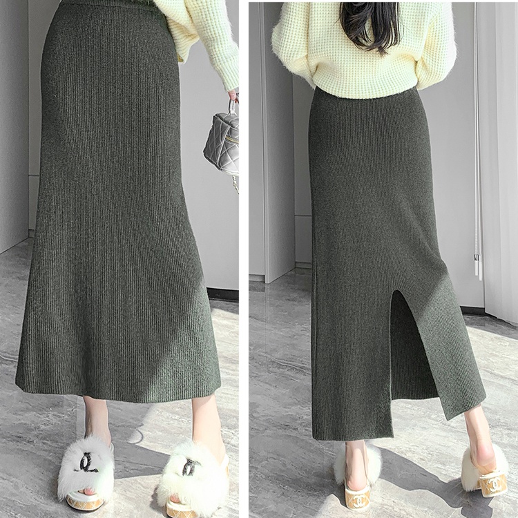 Knitted split skirt thick thick needle long skirt for women